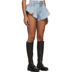 Flare Hem High Waist Wide-Leg Mini Denim Shorts - Light Blue