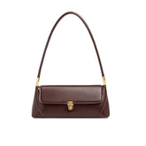 Vintage Gold Tone Buckled Flap Front Baguette Bag - Chocolate