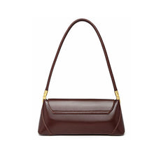 Vintage Gold Tone Buckled Flap Front Baguette Bag - Chocolate