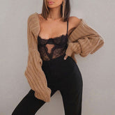 Vintage Long Sleeve Rib Knit Shrug Cardigan - Camel