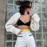 Vintage Long Sleeve Rib Knit Shrug Cardigan - White