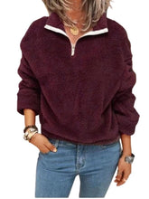 Women Zipper Solid Color Plush Coats