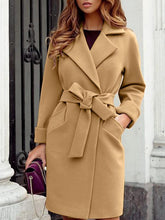 Women's Coats Belt Pocket Lapel Mid-Length Woolen Coat
