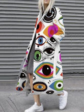 Women's Coats Cartoon Print Pocket Lapel Long Coat