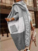 Women's Coats Colorblock Pocket Hooded Long Cardigan Coat