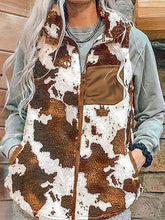 Women's Coats Cow Print Stand Collar Vest Plush Sleeveless Coat