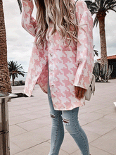 Women's Coats Fashion Loose Long Sleeve Houndstooth Woolen Coat