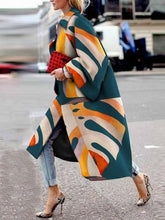 Women's Coats Flared Sleeve Multicolor Printing Loose Long Coat