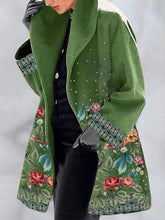 Women's Coats Floral Print Lapel Woolen Coat