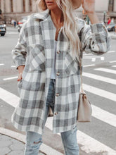 Women's Coats Lapel Check Button Pocket Long Coat