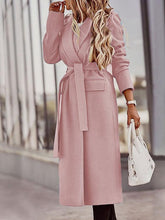 Women's Coats Lapel Solid Long Sleeve Belt Pocket Woolen Coat