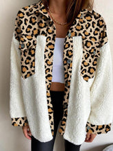 Women's Coats Leopard Print Plush Stitching Long Sleeve Coat