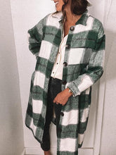 Women's Coats Loose Button Plaid Long Sleeve Mid-Length Coat