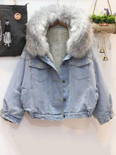 Women's Coats Loose Fur Collar Pocket Buttons Denim Coat