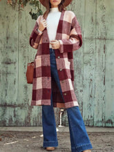 Women's Coats Plaid Single-Breasted Pocket Long Woolen Coat