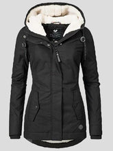 Women's Coats Plush Padded Zipper Pocket Hooded Cotton Coat