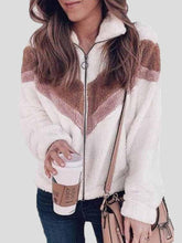 Women's Coats Plush Zipper Long Sleeve Contrast Coat