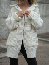 Women's Coats Pocket Button Hooded Knit Cardigan Coat