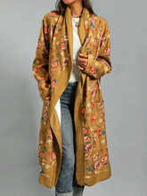 Women's Coats Printed Long Sleeve Pocket Cardigan Long Coat