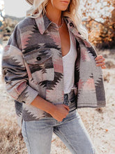 Women's Coats Retro Geometric Print Long Sleeve Woolen Coat