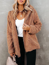 Women's Coats Solid Velvet Pocket Zipper Long Sleeve Coat