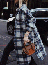 Women's Coats Temperament Lapel Long Sleeve Plaid Coat