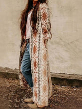 Women's Coats Vintage Print Long Sleeve Long Knit Coat