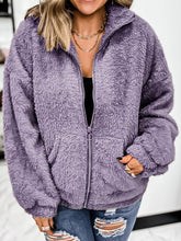 Women's Coats Woolen Fleece Zip Pocket Cardigan Coat