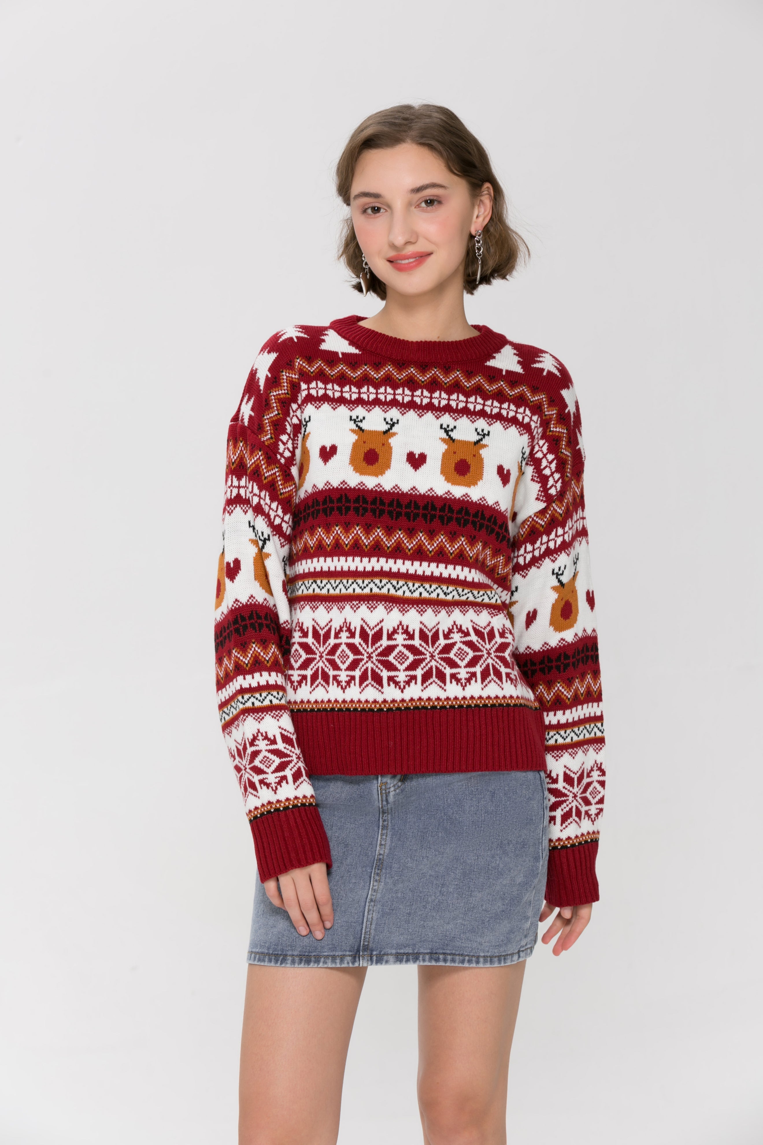 Aztec Fair Isle Reindeer Christmas Sweater