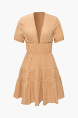V-neck Short Sleeve Tiered Mini Dress