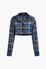 Check Collar Button Up Crop Shirt