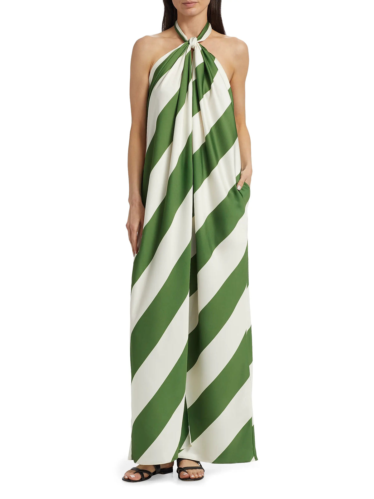 Diagonal Striped Halterneck Maxi Dress