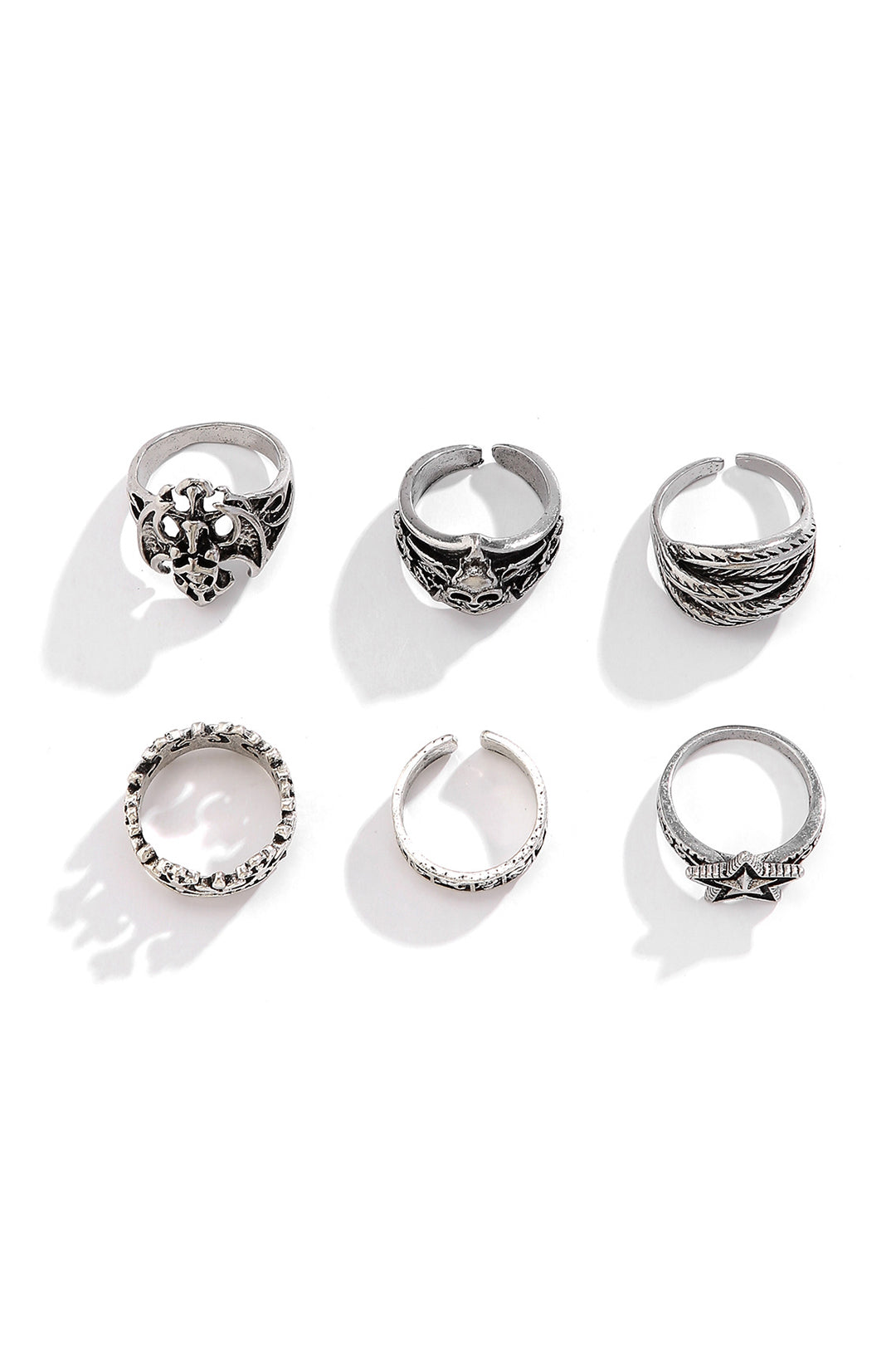 Set Of 6-pcs Punk Engraved Skull Rings