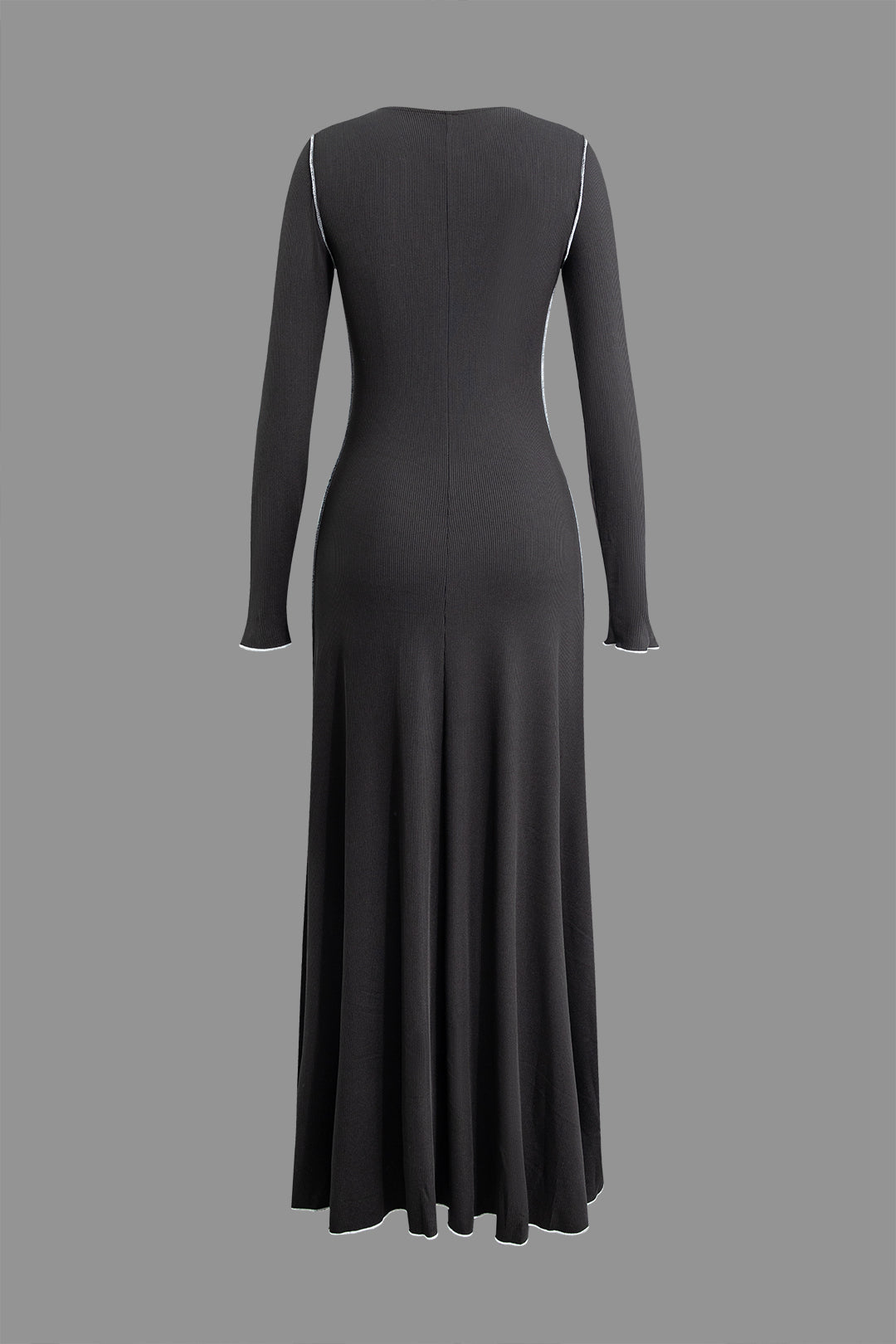 Contrast Line Pleated Long Sleeve Maxi Dress