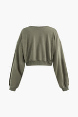 Solid V-neck Crop Sweatshirt