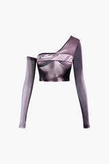 Body Print Asymmetrical Long Sleeve Top And Midi Skirt Set