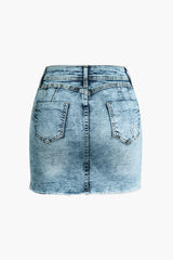 Zipper Pocket Frayed Denim Skirt