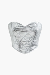 Metallic Quilted Zipper Tube Top And Mini Skirt Set