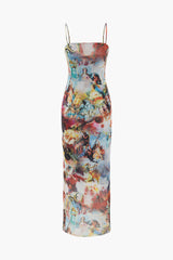 Renaissance Print Mesh Midi Dress