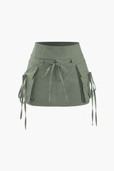 Low Rise Tie Cargo Mini Skirt