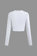 GOD'S FAVORITE Letter Knot Front Long Sleeve Crop Top