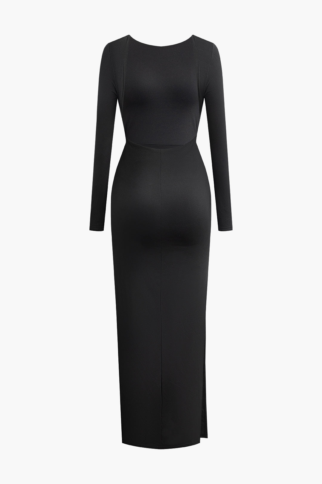 Backless Slit Round Neck Long Sleeve Maxi Dress