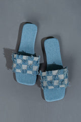 Plaid Frayed Denim Slippers