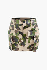 Camouflage Print Faux Leather Mini Skirt