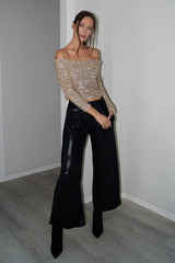 Sequin High Waisted Wide Leg Trousers