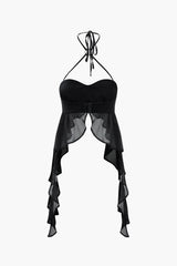Ruched Ruffle Halter Neck Top