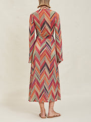 Beach Vacation Geometric Print Bell Sleeve Cardigan Midi Dress