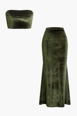 Velvet Tube Top And Mermaid Maxi Skirt Set