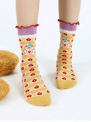 Cartoon Little Red Flower Striped Socks