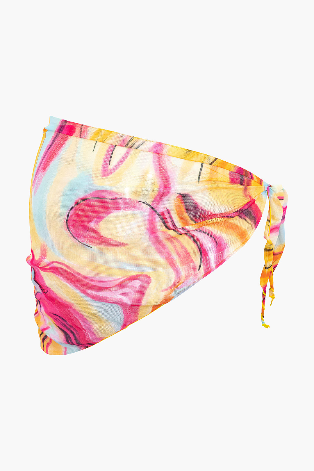 Abstract Print Halter One-piece Swimsuit And Knot Mini Sarong Skirt Set